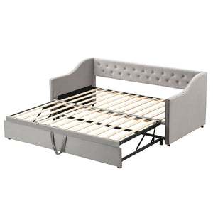 English Elm Twin Upholstered Daybed with Pop-Up Trundle, Space-Saving Guest Bed with Slats, Hydraulic Wheels, 81.9" L Gray SF000133AAE