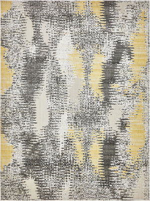 Unique Loom Outdoor Modern New York Machine Made Abstract Rug Ivory, Gray/Yellow 9' 0" x 12' 0"