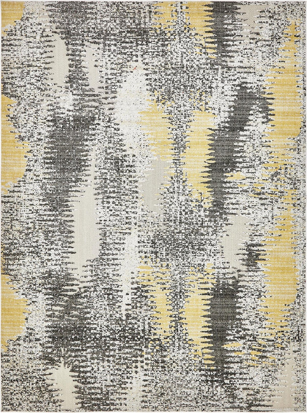 Unique Loom Outdoor Modern New York Machine Made Abstract Rug Ivory, Gray/Yellow 9' 0" x 12' 0"