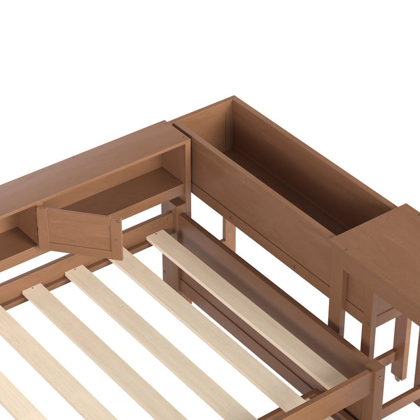English Elm Twin Daybed Pine Frame with Trundle Desk Hutch Shelves and Storage for Kids Rooms Brown W1580S00459