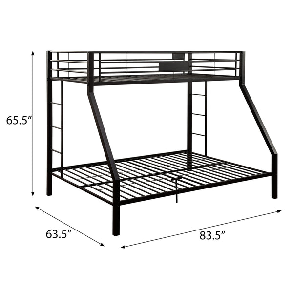 English Elm Sandy Sandy Black Twin XL/Queen Bunk Bed Stacked Metal Frame, Built-In Double Ladder & Guardrail B062S00469