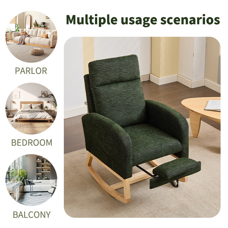 English Elm Modern Teddy Fabric Glider Rocker with High Backrest Rubberwood Base Nursery Lounge W2725P239017