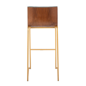 English Elm Mason 30" Contemporary Barstool Set Of 2 - Gold Metal, Walnut Wood & Plush Green Fabric Seating B202P222242