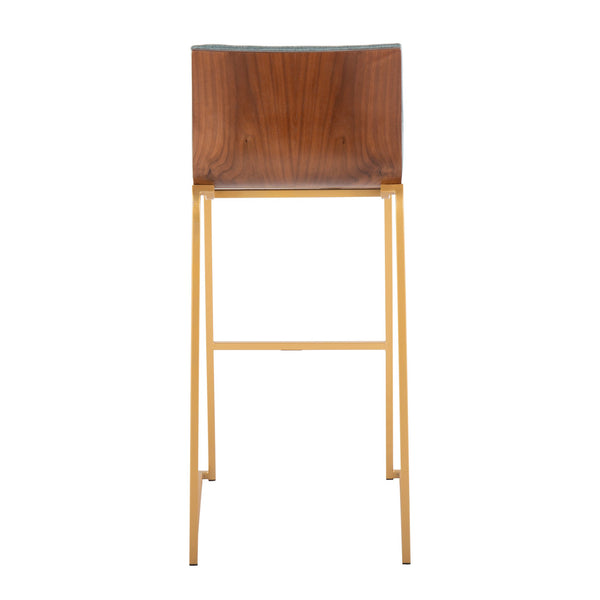 English Elm Mason 30" Contemporary Barstool Set Of 2 - Gold Metal, Walnut Wood & Plush Green Fabric Seating B202P222242