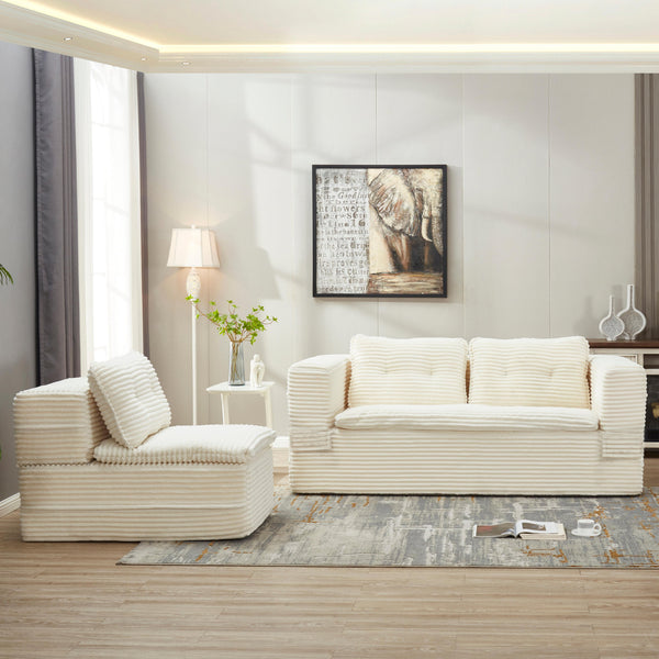 English Elm Multi Purpose Corduroy Sectional with Chaise Converts to King Floor Bed Deep Seat Beige W3219S00005