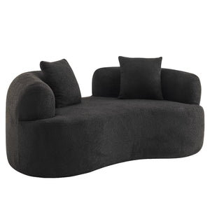 English Elm 66.93 Inch Curved Teddy Velvet Loveseat Sculptural Compact Sofa for Apartments Black W3612P406628