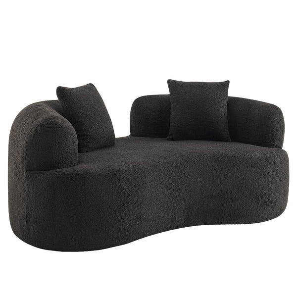 English Elm 66.93 Inch Curved Teddy Velvet Loveseat Sculptural Compact Sofa for Apartments Black W3612P406628