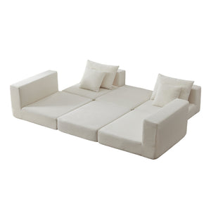 English Elm Modular Cloud Sectional Corduroy Sofa Deep Seat Comfort for Flexible Living Spaces White W3396P435274