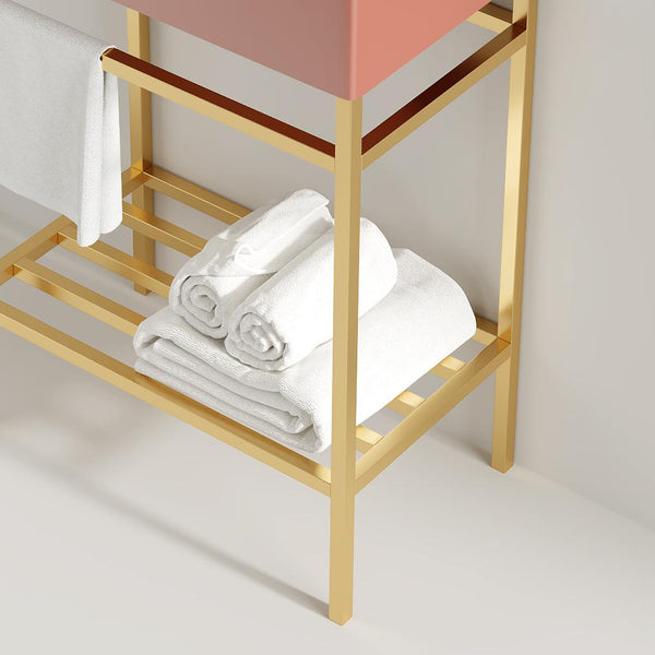 English Elm LOFI Ceramic Integrated Bathroom Vanity 24" with Rectangular Basin, Open Metal Shelf, Easy Clean Gold,Red W2615S00079
