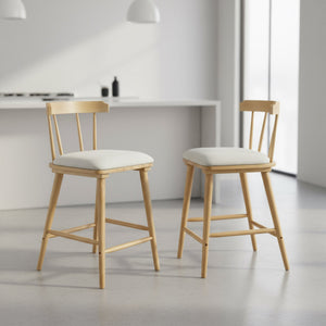 English Elm Christopher Knight Home® - Olivia Set Of 2 Windsor-Style Counter Stools In Natural Wood With Beige Upholstery For Comfort & Style N775P346246N