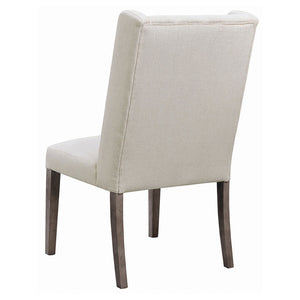 English Elm Jorvin Rustic 5-Piece Dining Set with Raw Edge Table, Beige Tufted Wingback Chairs, Black Trestle Base B062S01038