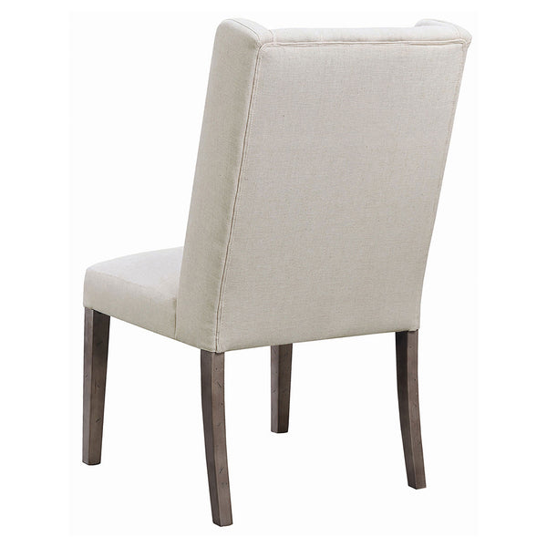 English Elm Jorvin Rustic 5-Piece Dining Set with Raw Edge Table, Beige Tufted Wingback Chairs, Black Trestle Base B062S01038