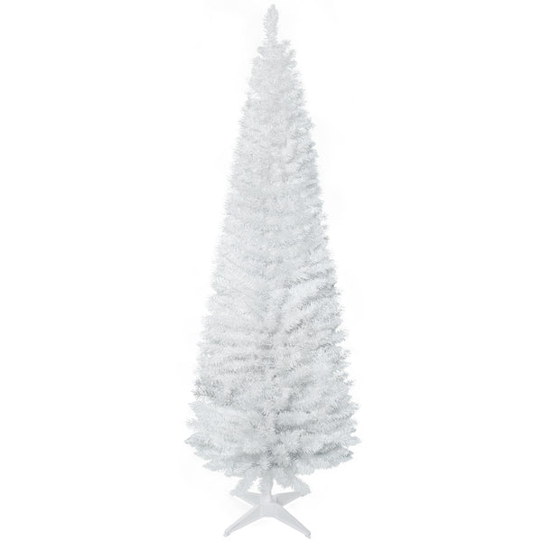 English Elm Homcom 6' Slim White Pencil Christmas Tree With 390 Realistic Branch Tips & Easy Assembly For Small Spaces W2225P229762
