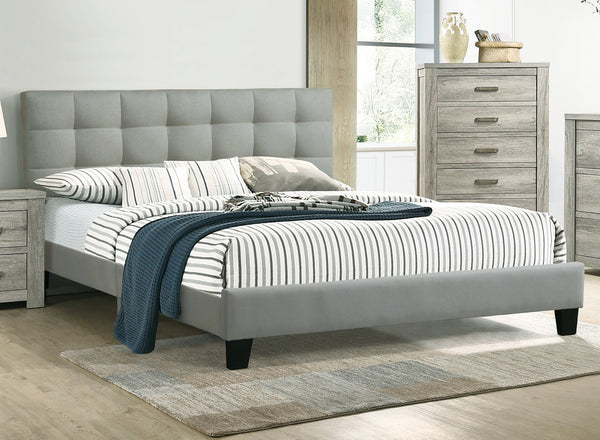 English Elm Contemporary Upholstered Queen Bed with Tufted Linen-Like Headboard, Slat Support, Modern Elegance Grey,Light Gray 62 L x 39 W x 5 H B011P243666
