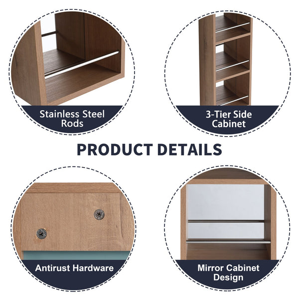 English Elm 10'' Wall Mount Bathroom Mirror Cabinet Open Shelf Plywood Melamine Storage Organizer W999P470292