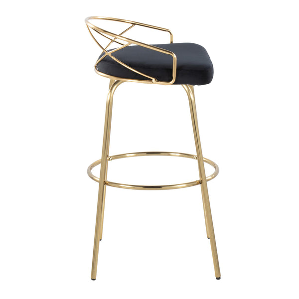 English Elm 30" Swivel Barstools Set of 2 Black Velvet Gold Legs Bar Height Kitchen Glam B202S00495