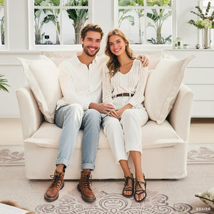 English Elm Slip-Covered Armchair With Large Cushions, Removable Chenille Cover, Ideal For Cozy Living Spaces W3041P240107-GIGA