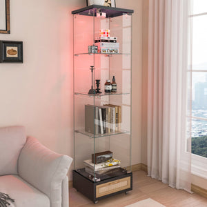 English Elm Modern Glass Display Cabinet With Led Lighting - Space-Saving Antique Storage For Living Room & Bedroom W241P268205