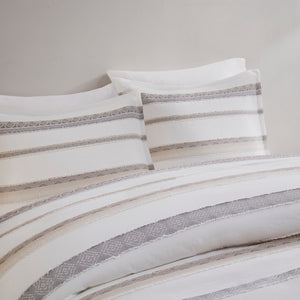 English Elm King/Cal Striped Clipped Jacquard Duvet Cover Set – Taupe Gray Geometric Design, Antimicrobial Reverse B03597384