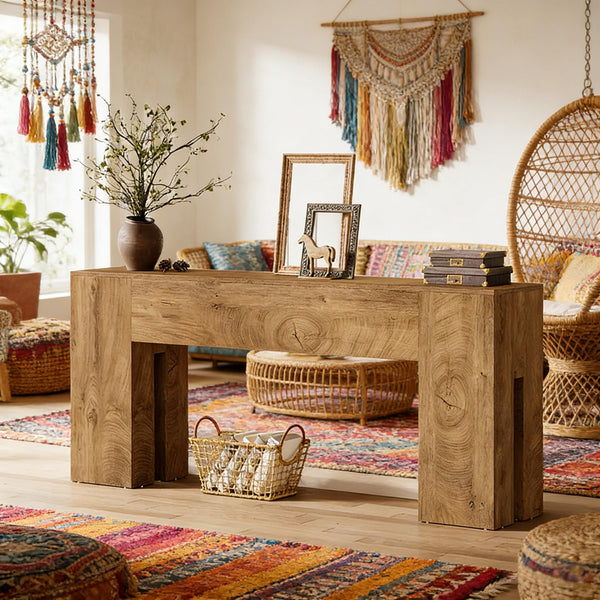 English Elm Coffee Console Table Industrial Metal Frame Vintage Wood Grain 2 Tier Entryway Sofa T3971P448028