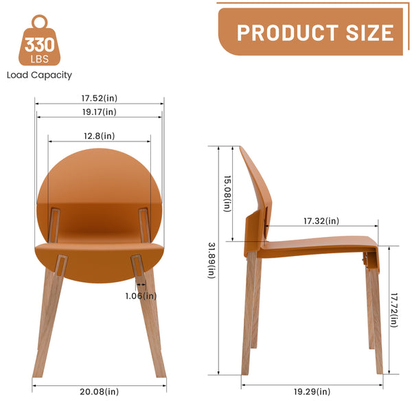 English Elm Summer 5 Piece Round Dining Set Polypropylene Stackable Chairs Oak Legs Modern Style Tropical Orange,White W3450S00037