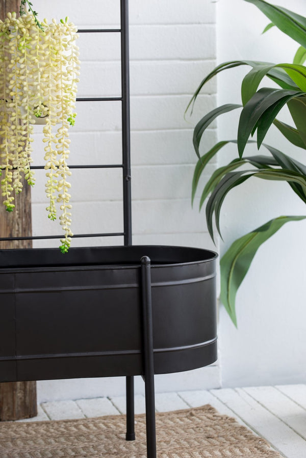 English Elm 32x14x60" Matte Black Iron Ladder Plant Stand with Bucket Planters for Indoor Outdoor W2078P499969