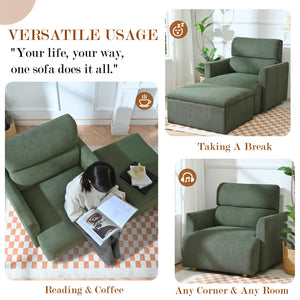 English Elm Oversized Storage Ottoman Accent Chair with Deep Wide Seat, Mid-Century Upholstered Lounge Sofa for Cozy Reading and Relaxation Dark Green W1028S00045