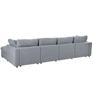 English Elm U_style Six Seat Chenille U Shaped Sectional Modular Sofa with Movable Ottomans Grey WY000474AAE