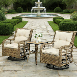 English Elm Wicker Pe Rattan 3 Piece Outdoor Bistro Set with Swivel Glider Chairs for Balcony T3971P446017