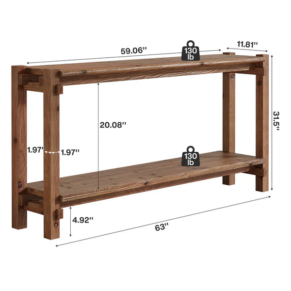 English Elm Practical Geometric Console Table with Matte Black Wood Grain Finish for Entryway or Sofa T3971P453086