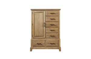 English Elm Gentleman's Elm Chest in Caramel Finish — Solid Wood & MDF, 8-Drawer + Cabinet Storage, Industrial Hardware B2699P353074