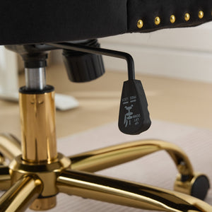 English Elm A&A Velvet Tufted Office Chair with Hand-Pulled Buttons, Nailhead Trim & Golden Metal Base, Luxe Comfort Black W1143P292465