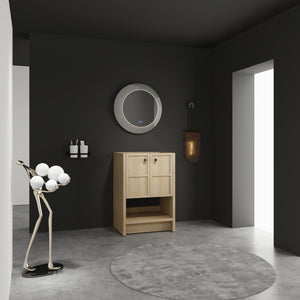 English Elm 24" Modern Freestanding Bathroom Vanity Oak Plywood with Soft-Closing Doors & Open Shelf Storage W1972P268402