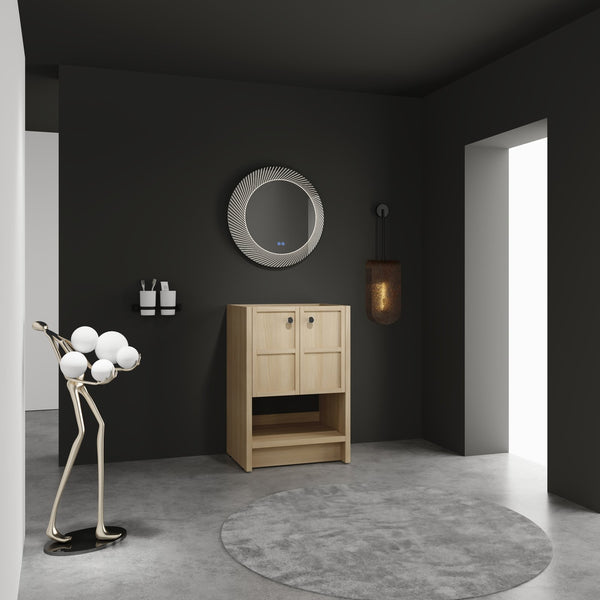 English Elm 24" Modern Freestanding Bathroom Vanity Oak Plywood with Soft-Closing Doors & Open Shelf Storage W1972P268402