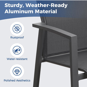 English Elm Set of 4 Stackable Outdoor Aluminum Dining Chairs with Mesh Seats for Patio Decks Gray B082P455121