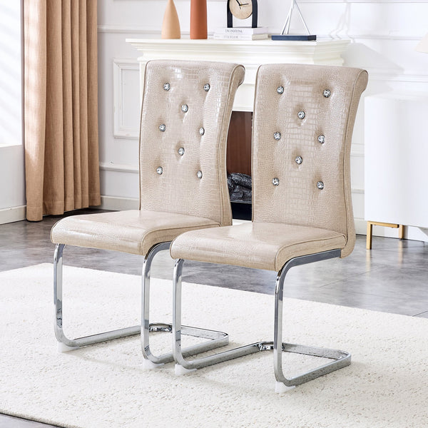 English Elm Luxury Pu Upholstered Dining Chair Set of 4 with Channel Stitching and Metal Legs W1512P491870