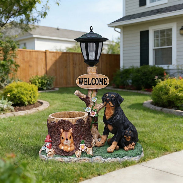 English Elm Rottweiler Mother and Puppy Sculptural Garden Planter Weatherproof Outdoor Accent W5398P464249