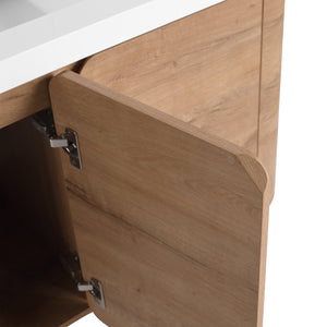 English Elm 48" Floating Bathroom Vanity Dual Ceramic Vessel Sinks Oak Finish Soft Close Doors W999S00507