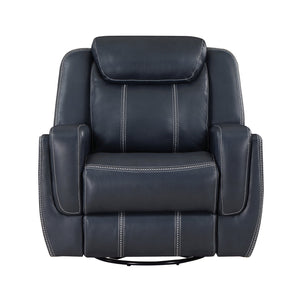 English Elm Modern Blue Swivel Glider Recliner Chair with Breathable Faux Leather, White Stitching, 360° Motion Comfort B011P228164