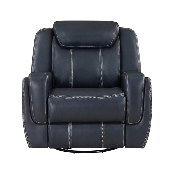 English Elm Modern Blue Swivel Glider Recliner Chair with Breathable Faux Leather, White Stitching, 360° Motion Comfort B011P228164