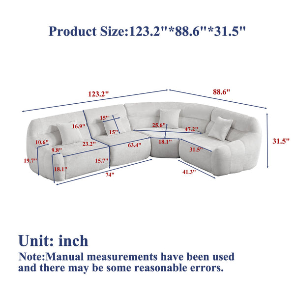 English Elm [video]123.2 Inch Chenille Modular Sectional Sofa Four Seat Cloud Cushion Living Room Beige W3505S00060