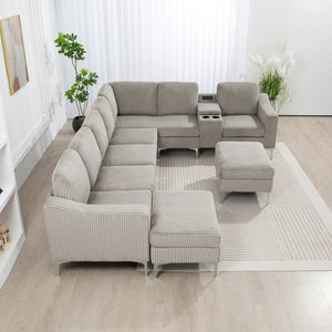 English Elm Convertible Sectional Sofa With Storage Ottoman, Usb Ports & Cupholders For Modern Living Rooms W3098S00033