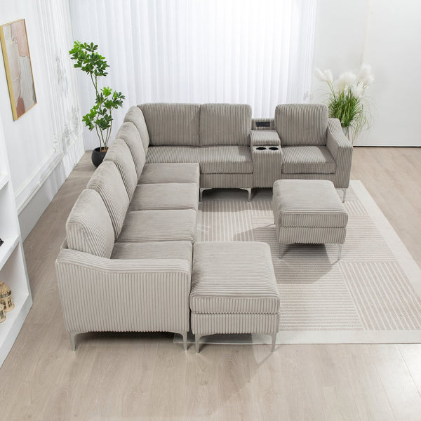 English Elm Convertible Sectional Sofa With Storage Ottoman, Usb Ports & Cupholders For Modern Living Rooms W3098S00033