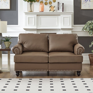 English Elm 59.5" Modern Classic Loveseat Sofa with Storage, Solid Wood Frame, Coil Springs & Removable Covers Brown W1097S00176
