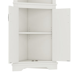 English Elm Tall Corner Cabinet White Mdf Open Shelves Closed Storage for Any Room W1580P414889