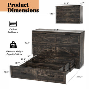 English Elm Queen Murphy Cabinet Bed Rustic Grey Farmhouse Style with Charging Station Storage W5271S00001