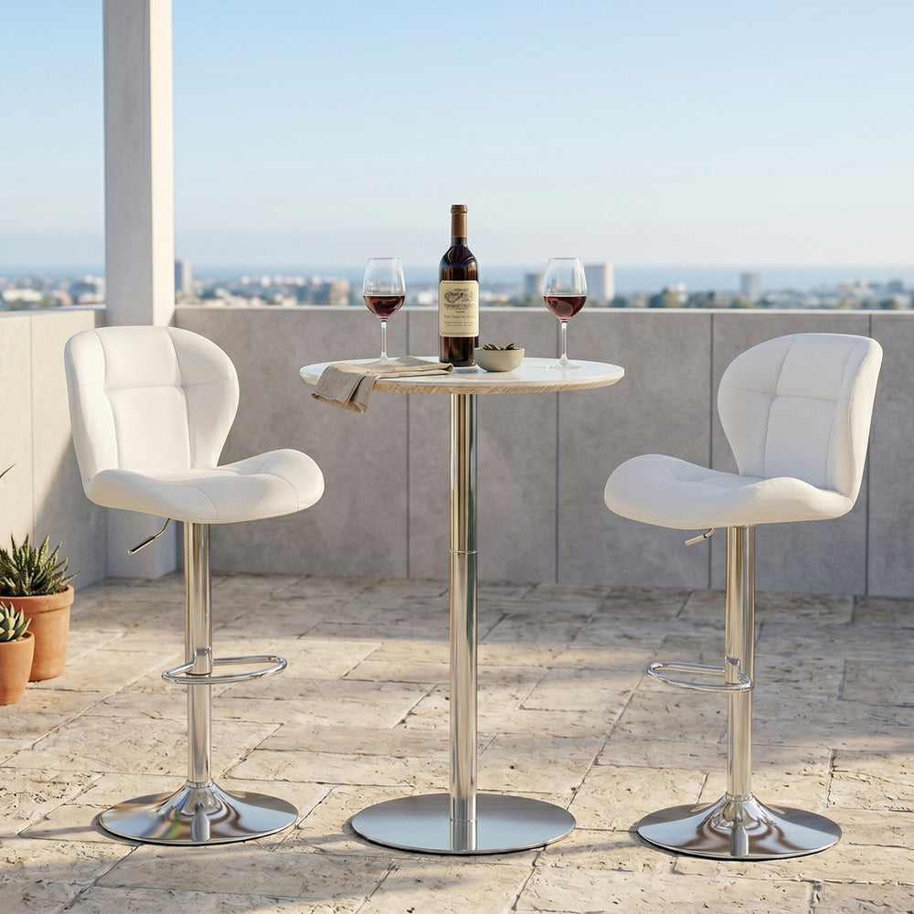 English Elm Set of 2 Adjustable Tufted Pu Barstools with Chrome Base for Kitchen Island or Pub W3875P382615
