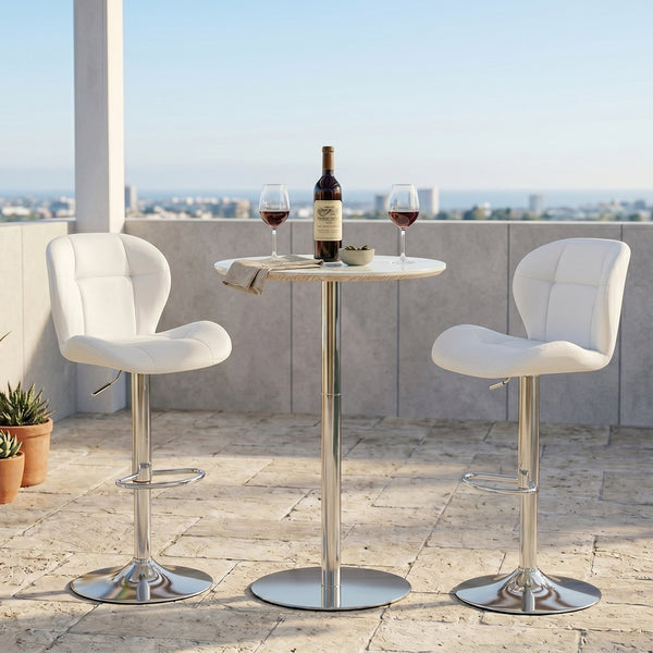 English Elm Set of 2 Adjustable Tufted Pu Barstools with Chrome Base for Kitchen Island or Pub W3875P382615
