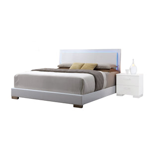 English Elm White Queen Bed with Adjustable LED Headboard, Sturdy Wooden Slats, White Faux Leather, Chrome Trim, Durable Support and Ambient Lighting for Reading and Relaxation B062S00584