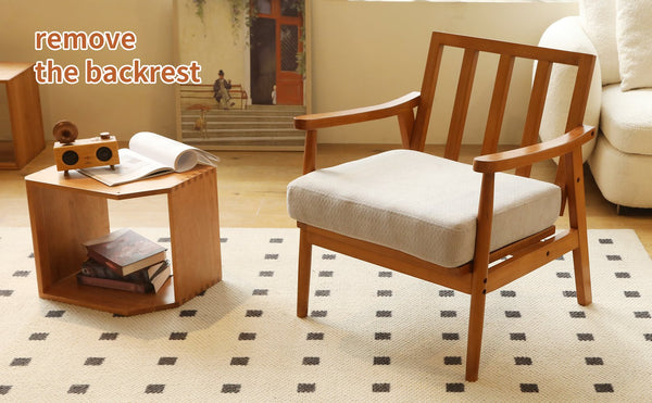 English Elm Cute Fabric Armchair Solid Wood Frame Compact Upholstered Seat for Bedroom or Apartment Grey W2105P420766